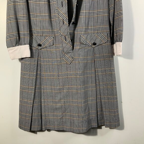 Womens Vintage 60s 70s Kay Windsor Plaid Drop Waist Pleat Front Dress school gir - Picture 4 of 7